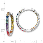 Prizma Sterling Silver Rhodium-plated In and Out Colorful CZ Hinged Hoop Earrings