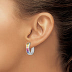 Channel Colorful Cubic Zirconia Small Hoop Earrings in Sterling Silver, 18mm - Sophia Jewelers