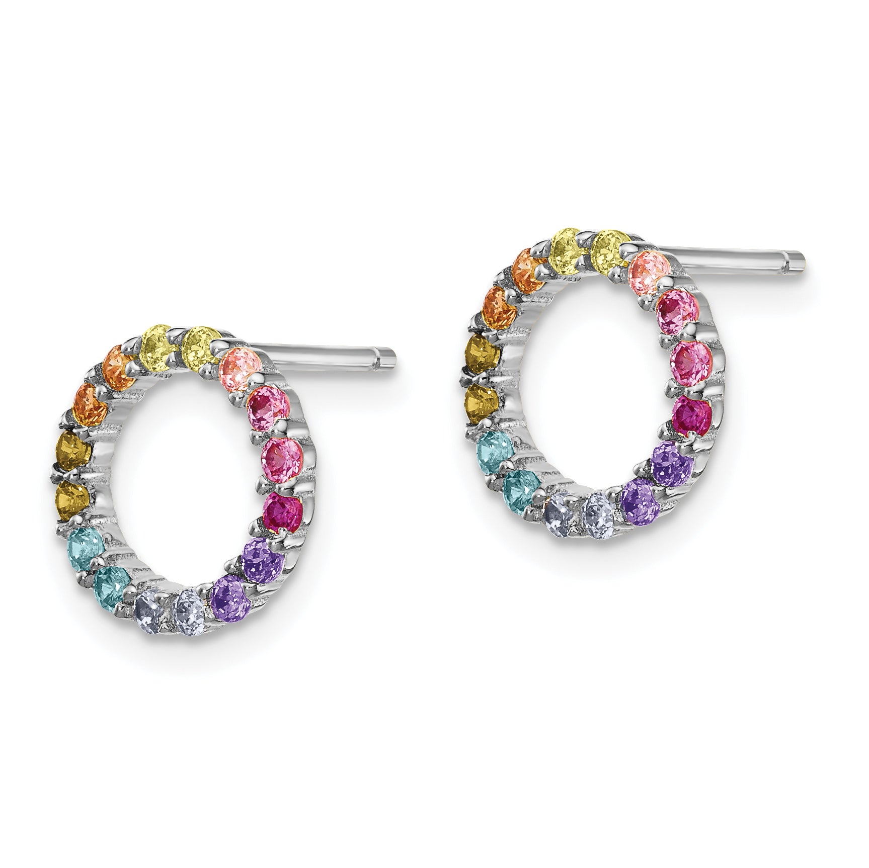 Prizma Sterling Silver Rhodium-plated Colorful CZ Open Circle Post Earrings Secondary image