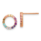 Prizma Sterling Silver Rose-tone 14K Flash Rose Gold-plated Colorful CZ Open Circle Post Earrings