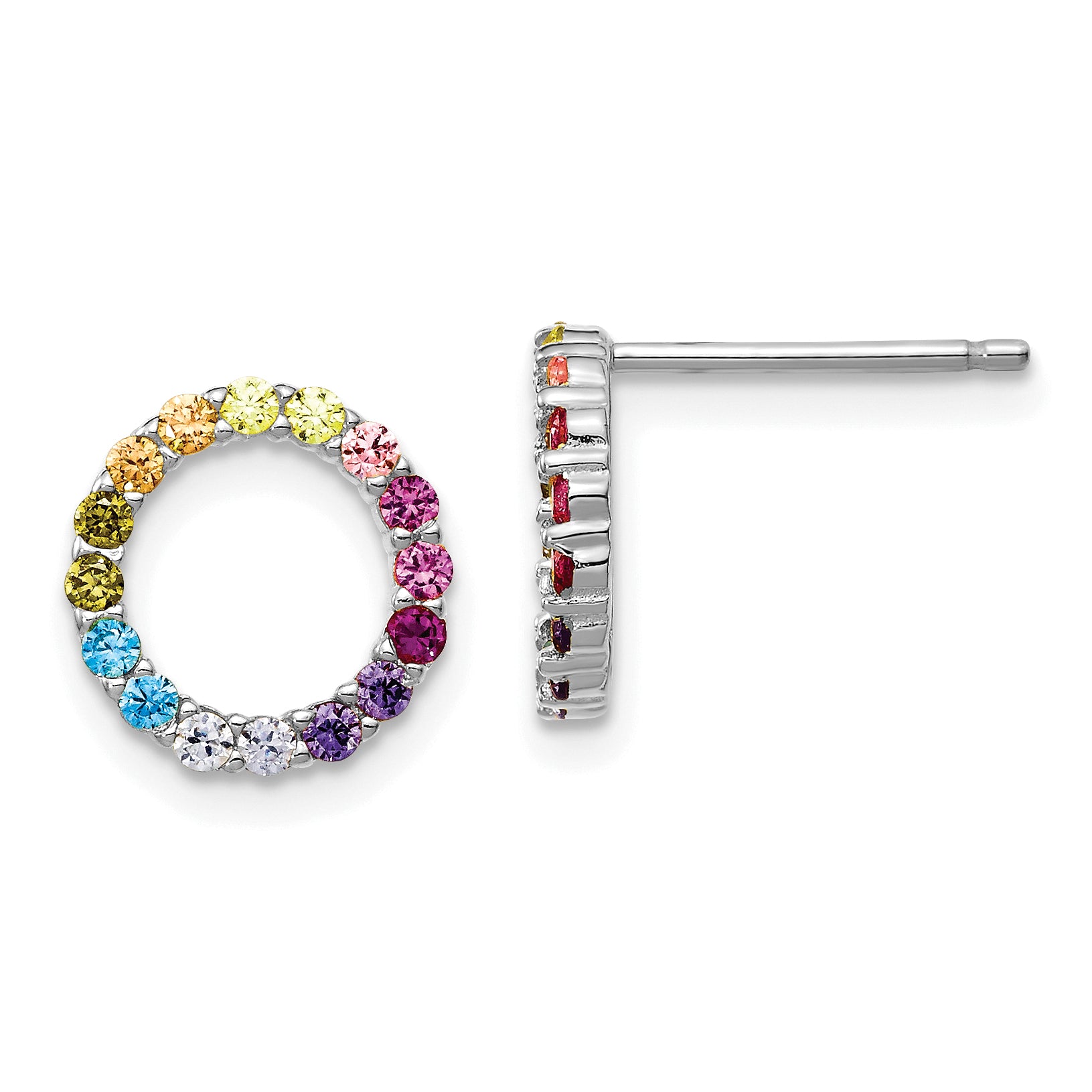 Prizma Sterling Silver Rhodium-plated Colorful CZ Open Circle Post Earrings Main image