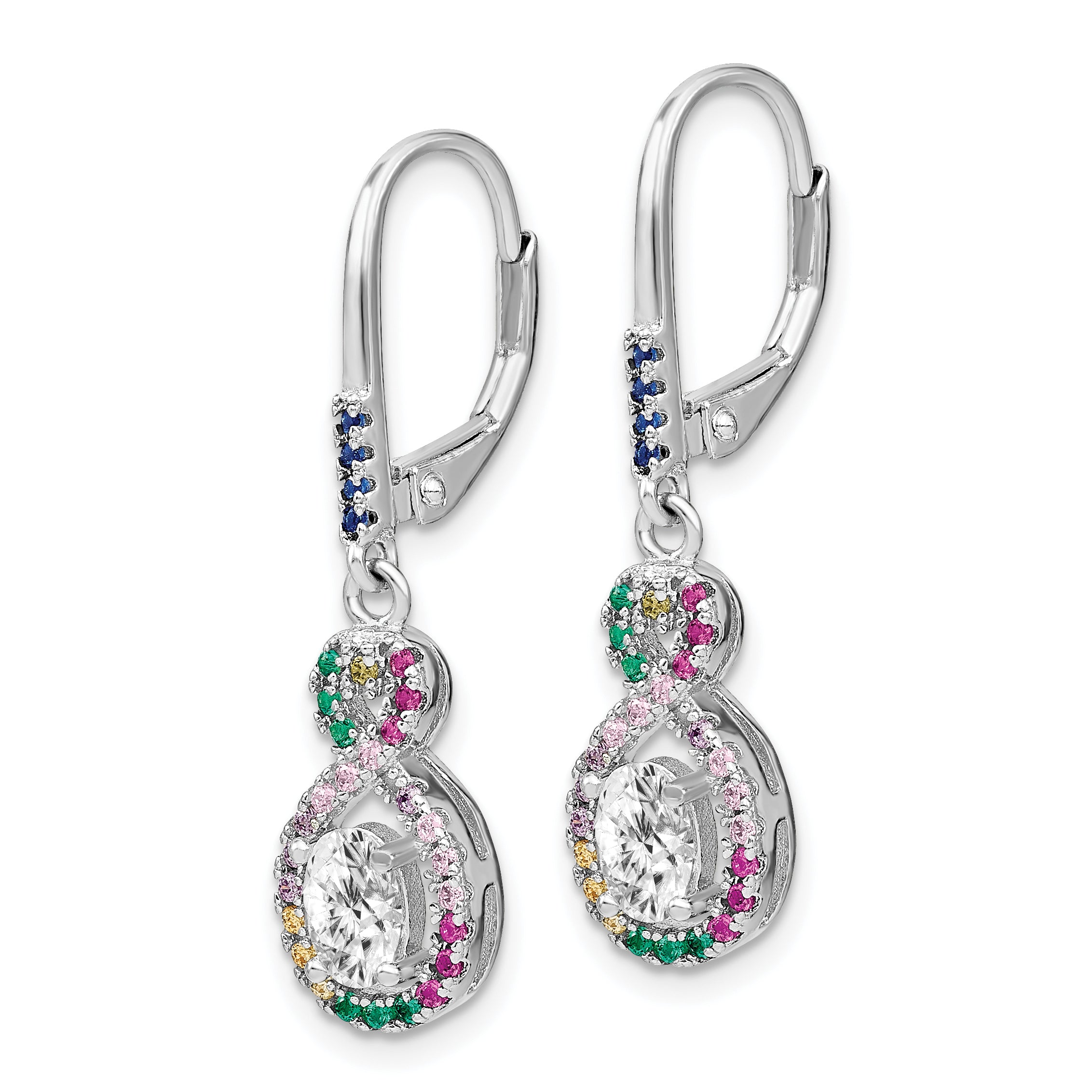 Prizma Sterling Silver Rhodium-plated Colorful and White CZ Infinity Dangle Leverback Earrings Secondary image
