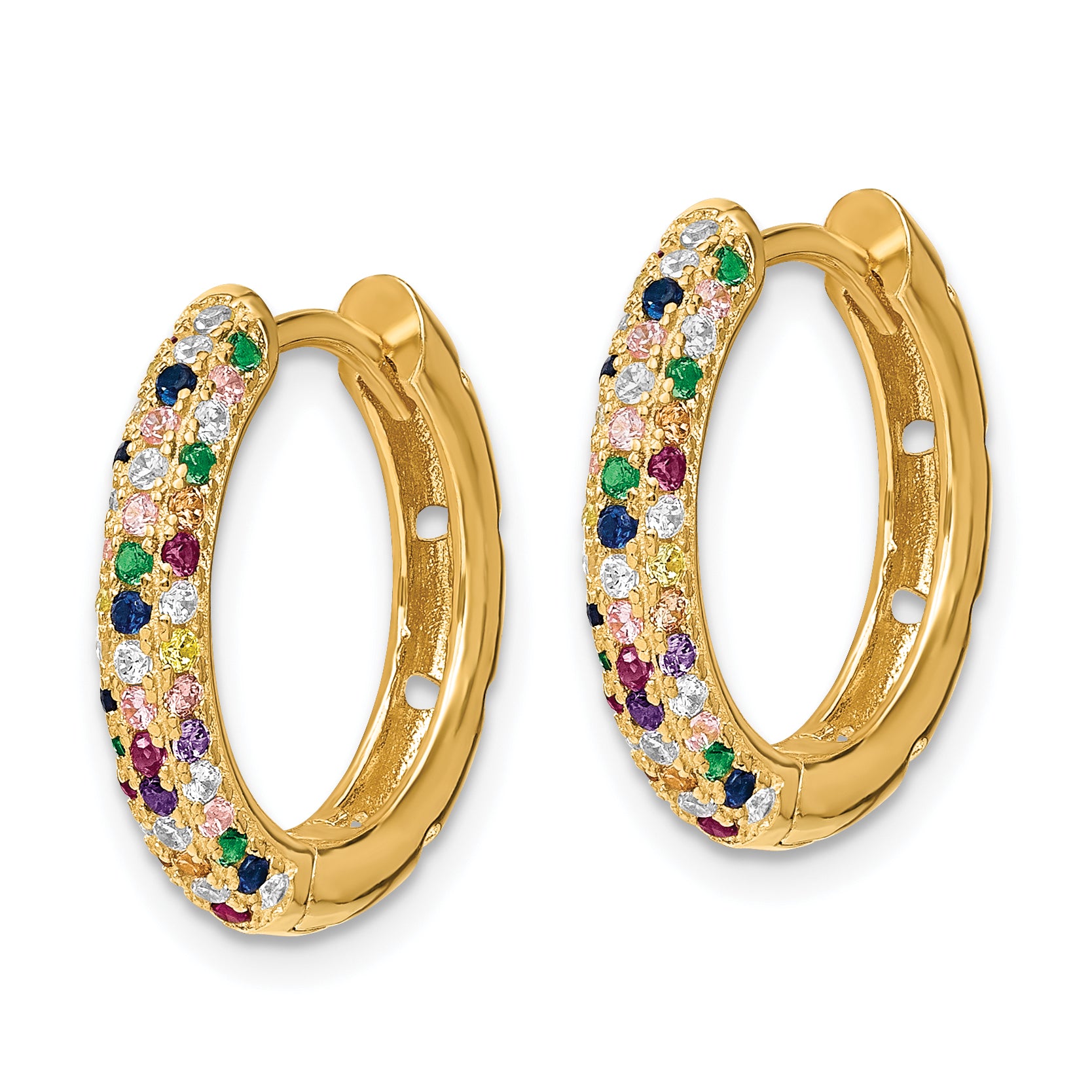 Prizma Sterling Silver Gold-tone 14K Flash Gold-plated White and Colorful CZ Small Hinged Hoop Earrings Secondary image