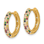 Prizma Sterling Silver Gold-tone 14K Flash Gold-plated White and Colorful CZ Small Hinged Hoop Earrings