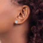 Square Center and Clear Cubic Zirconia Stud Earrings in Sterling Silver, 8.17mm - Sophia Jewelers