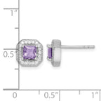 Square Purple and Clear Cubic Zirconia Stud Earrings in Sterling Silver, 8.17mm - Sophia Jewelers