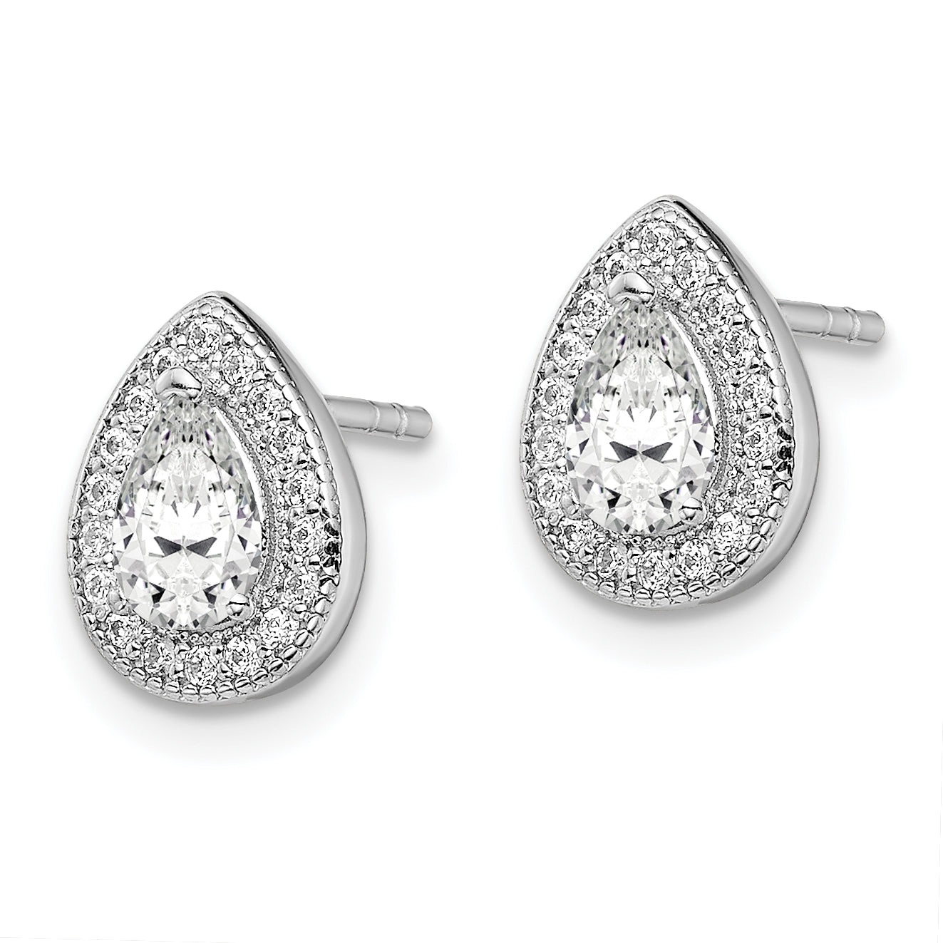 Sterling Silver Rhodium Plated CZ Post Earrings
