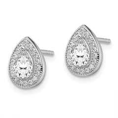 Sterling Silver Rhodium Plated CZ Post Earrings