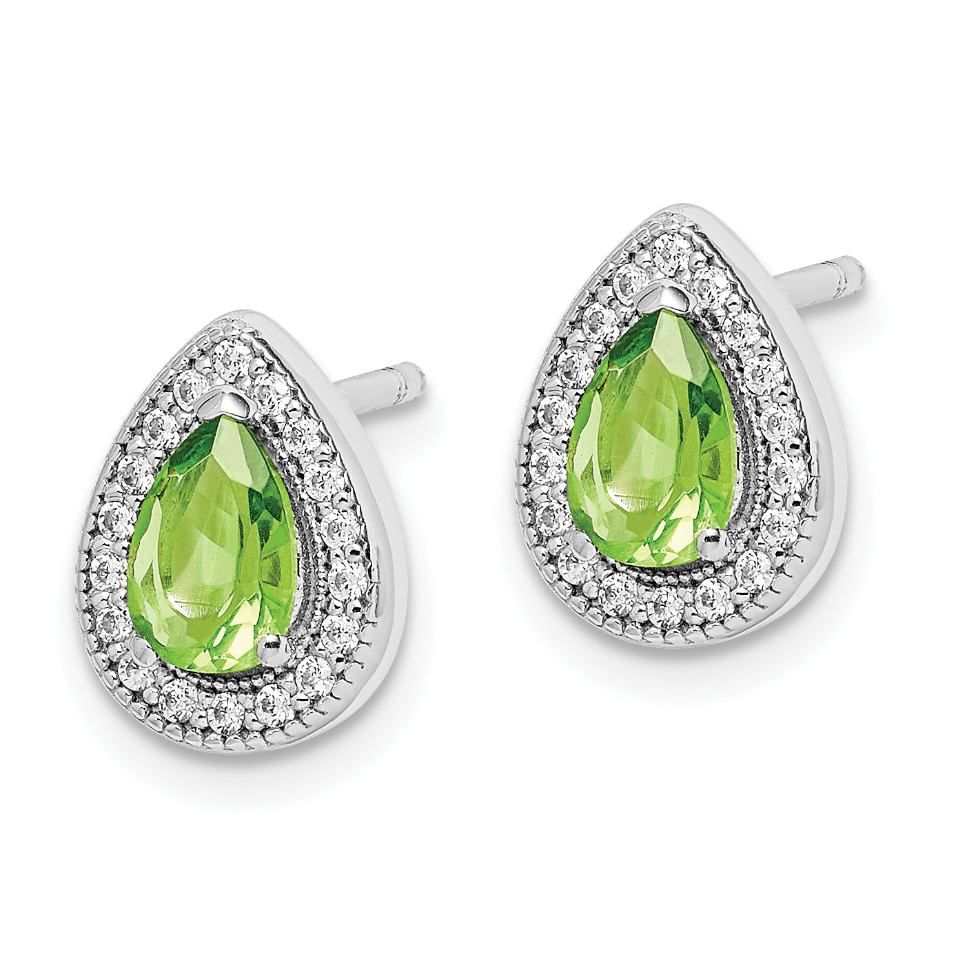 Sterling Silver Rhodium Plated Green and Clear CZ Post Earrings Secondary image