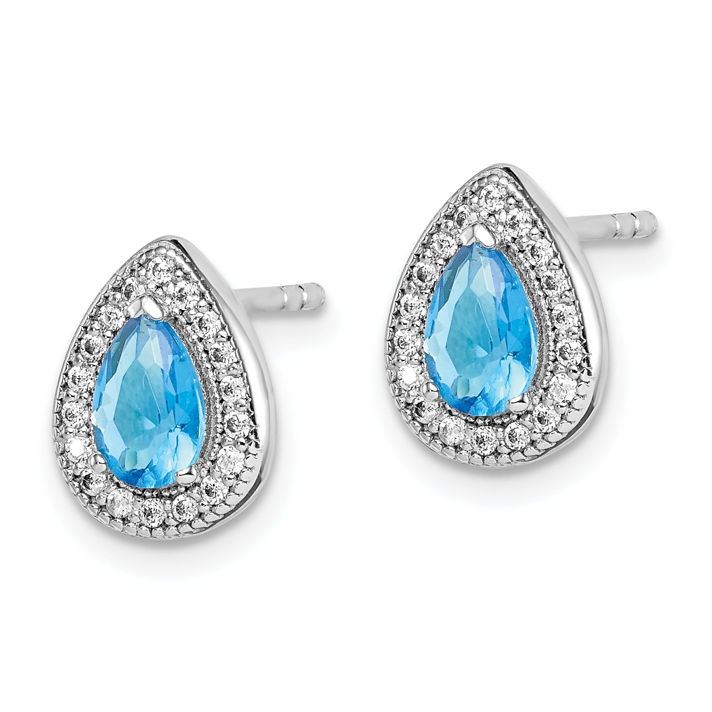 Sterling Silver Rhodium Plated Blue and Clear CZ Post Earrings Secondary image