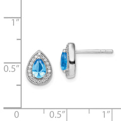 Sterling Silver Rhodium Plated Blue and Clear CZ Post Earrings