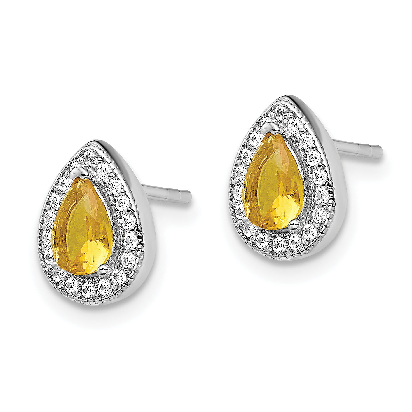 Sterling Silver Rhodium-Plated Yellow and Clear CZ Post Earrings