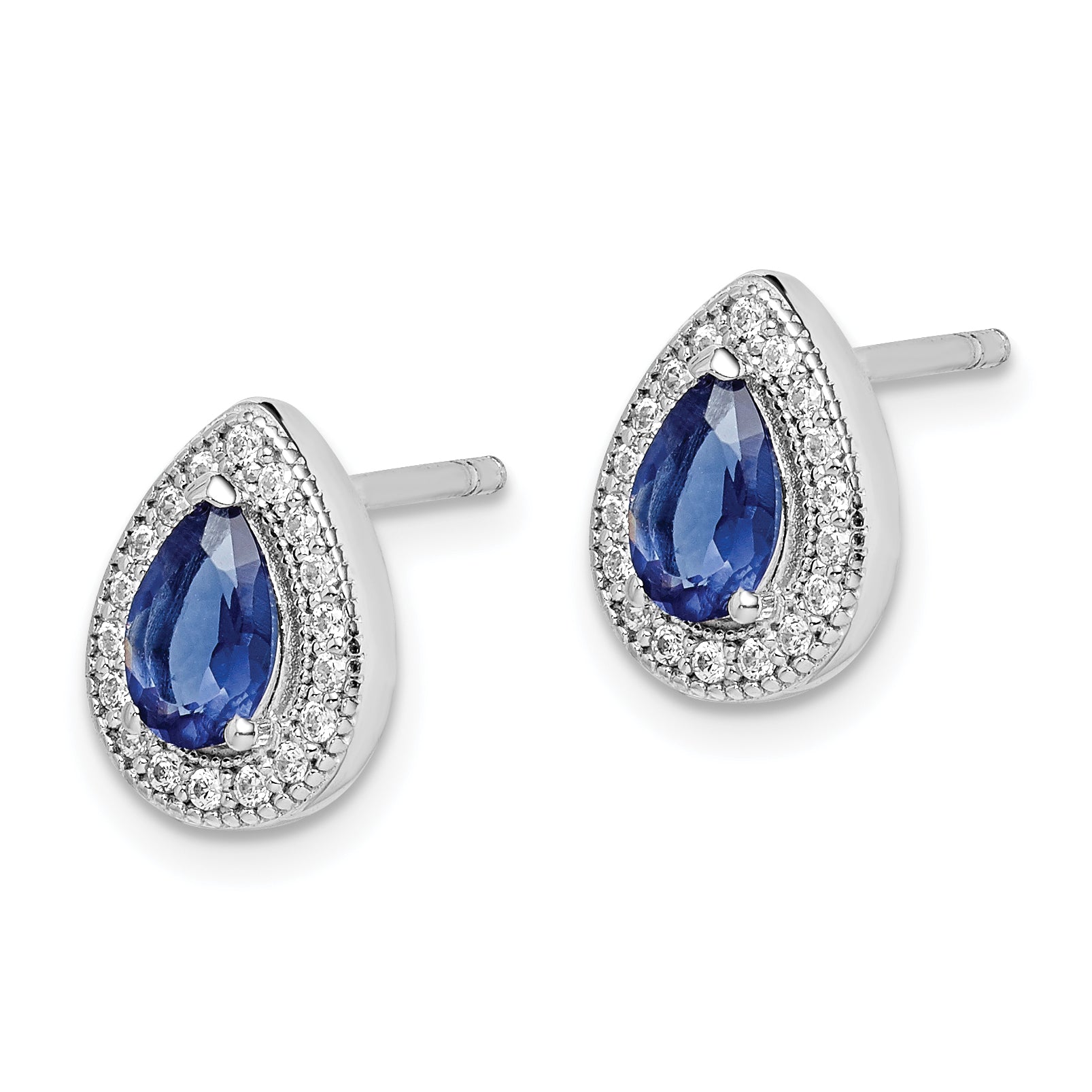 Sterling Silver Rhodium-plated Blue and Clear CZ Post Earrings Secondary image