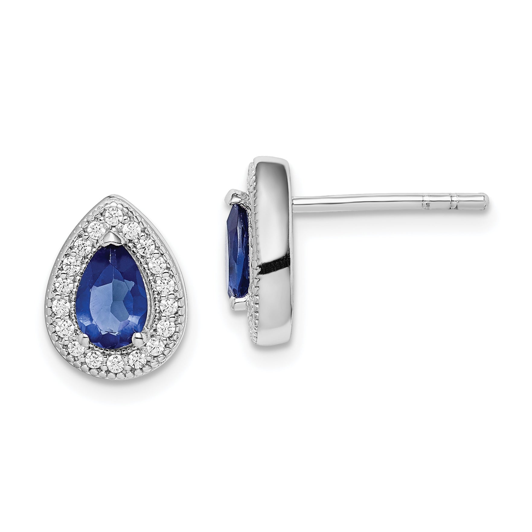 Sterling Silver Rhodium-plated Blue and Clear CZ Post Earrings Main image