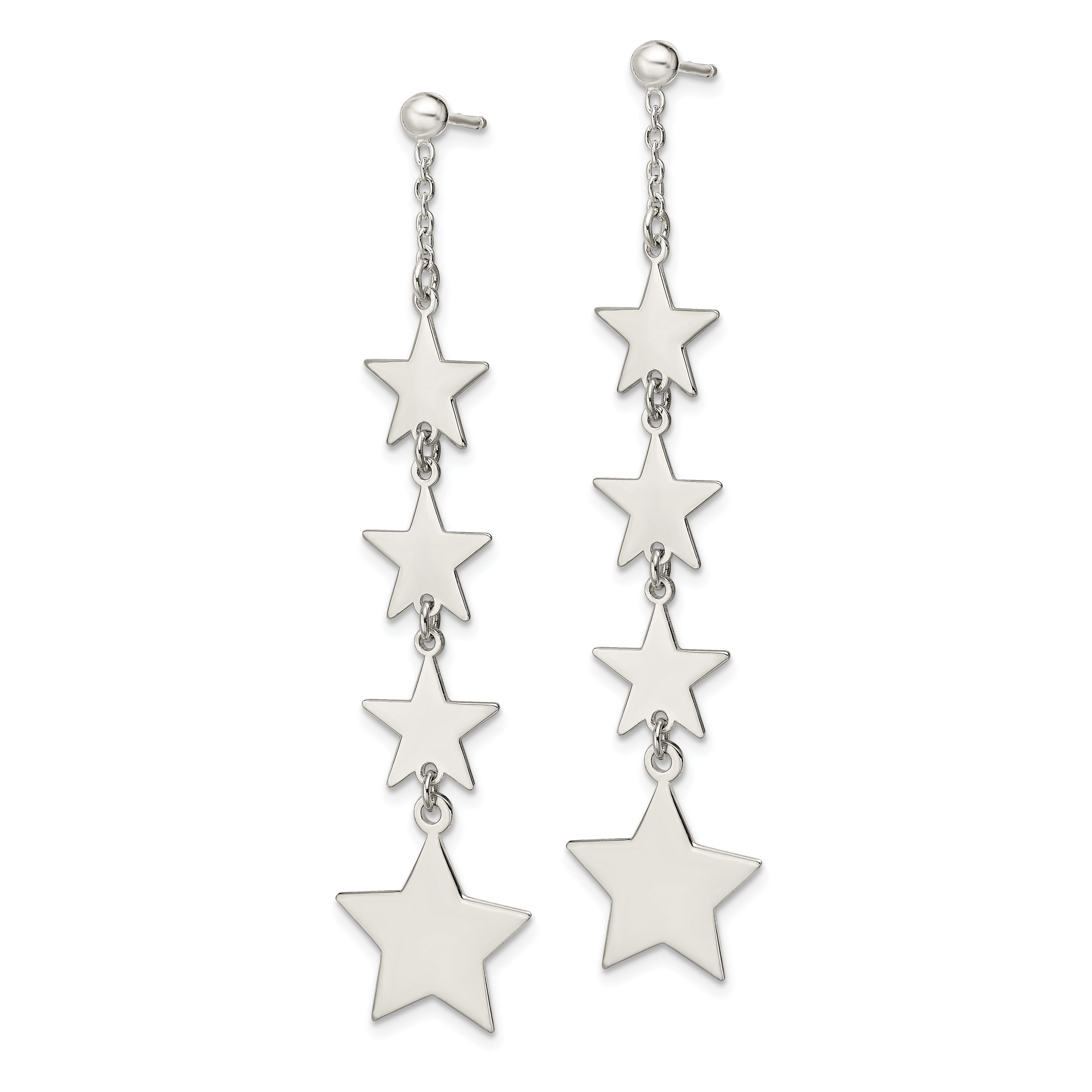 Sterling Silver Polished Mulitple Stars Drop and Dangle Post Earrings