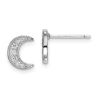 Sterling Silver Rhodium-Plated CZ Star and Moon Left/Right Earrings