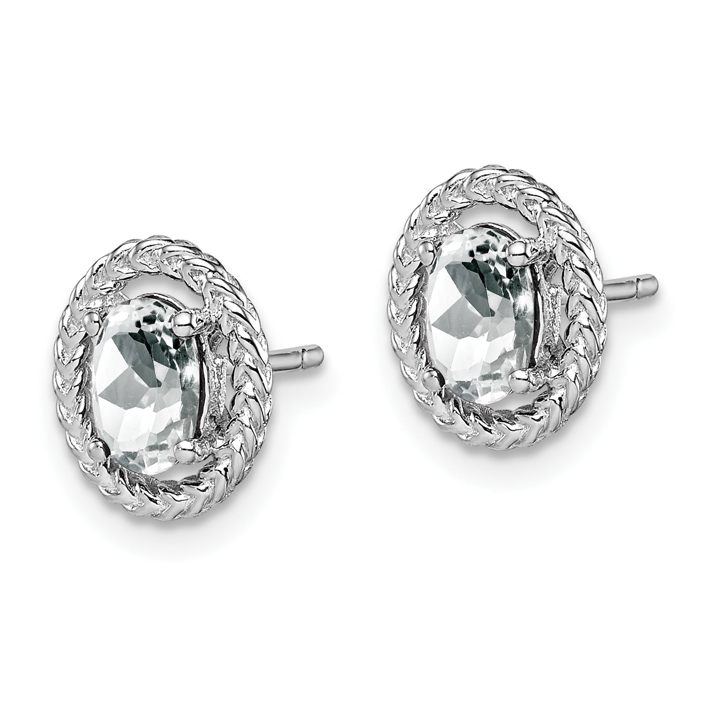 Sterling Silver Rhod-plat White Topaz Oval Post Earrings Secondary image