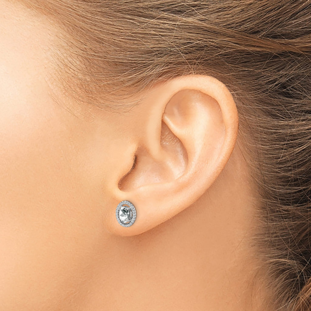 Rhod-Plat Oval White Topaz Stud Earrings in Sterling Silver, 7.85mm - Sophia Jewelers