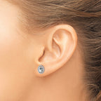 Rhod-Plat Oval White Topaz Stud Earrings in Sterling Silver, 7.85mm - Sophia Jewelers
