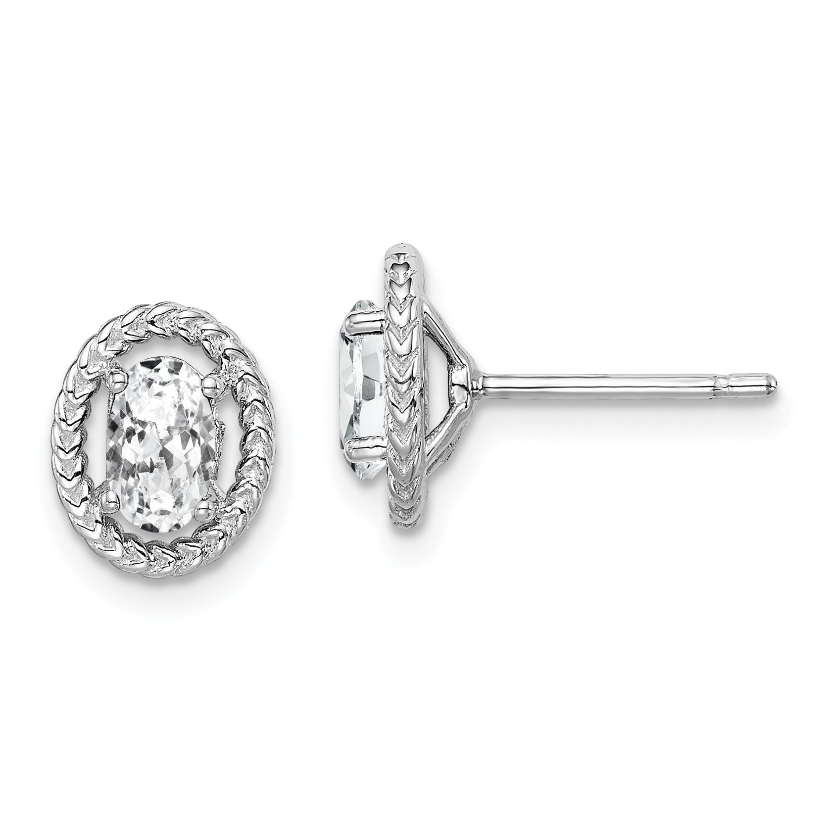Sterling Silver Rhod-plat White Topaz Oval Post Earrings Main image
