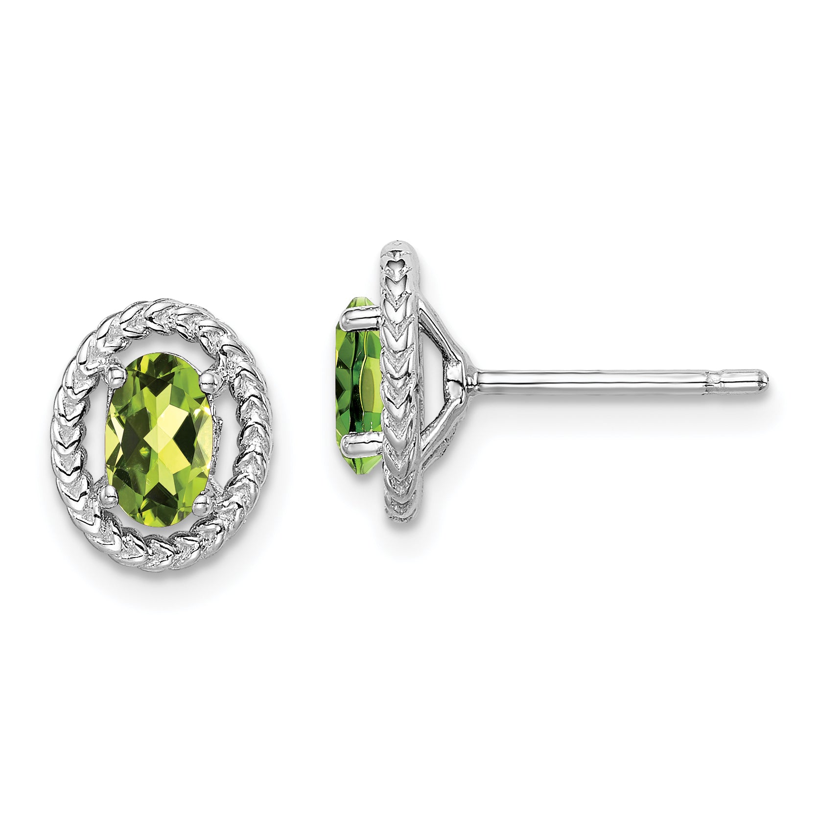 Sterling Silver Rhod-plat Peridot Oval Post Earrings Main image