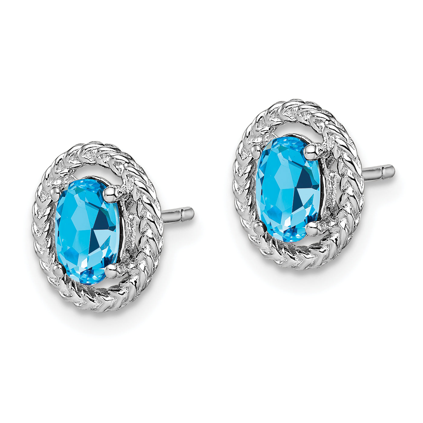 Sterling Silver Rhod-plat Light Swiss Blue Topaz Oval Post Earrings Secondary image