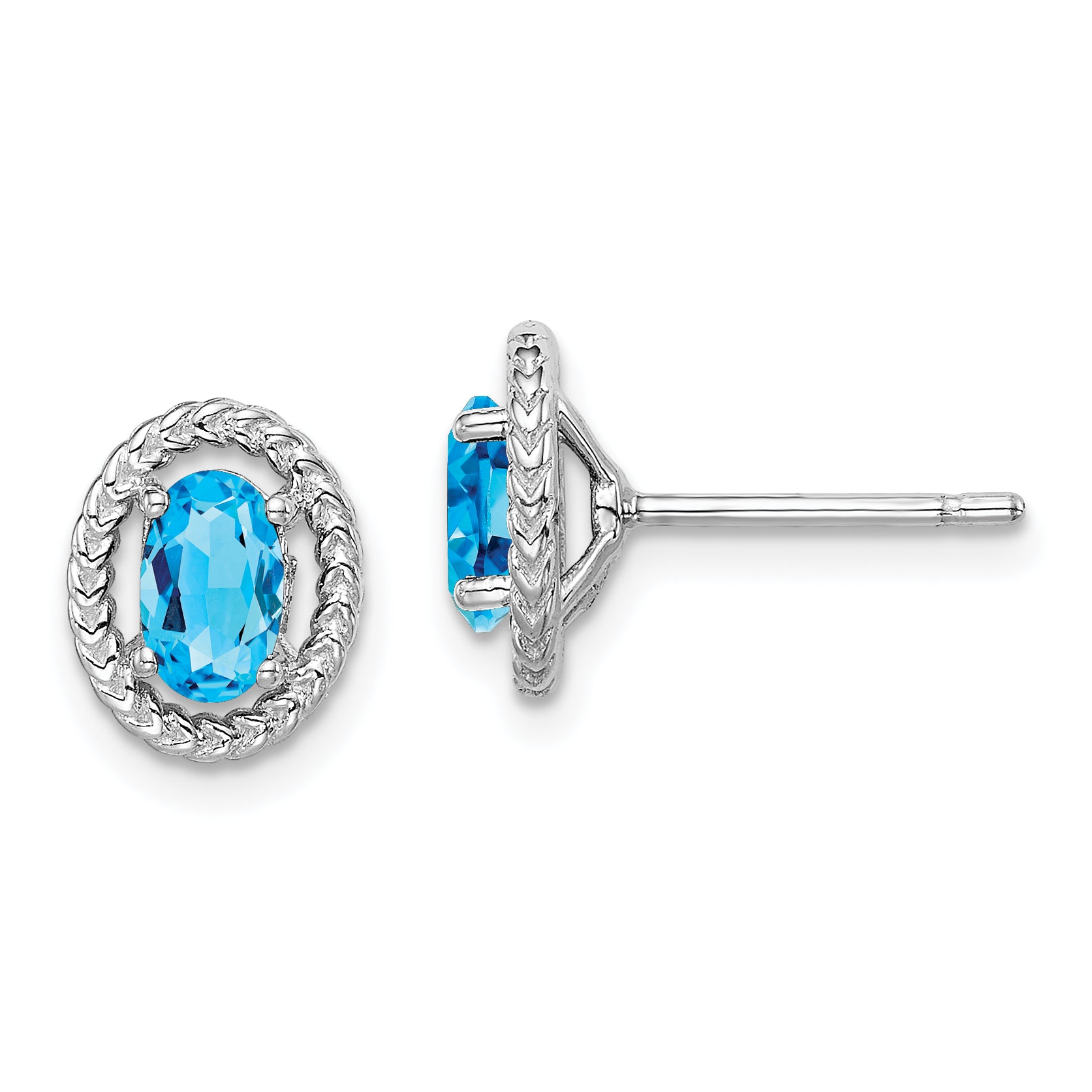 Sterling Silver Rhod-plat Light Swiss Blue Topaz Oval Post Earrings Main image