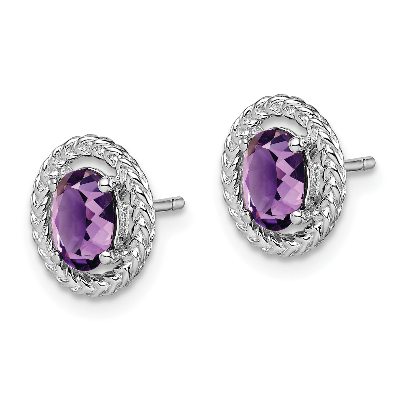 Sterling Silver Rhod-plat Amethyst Oval Post Earrings Secondary image