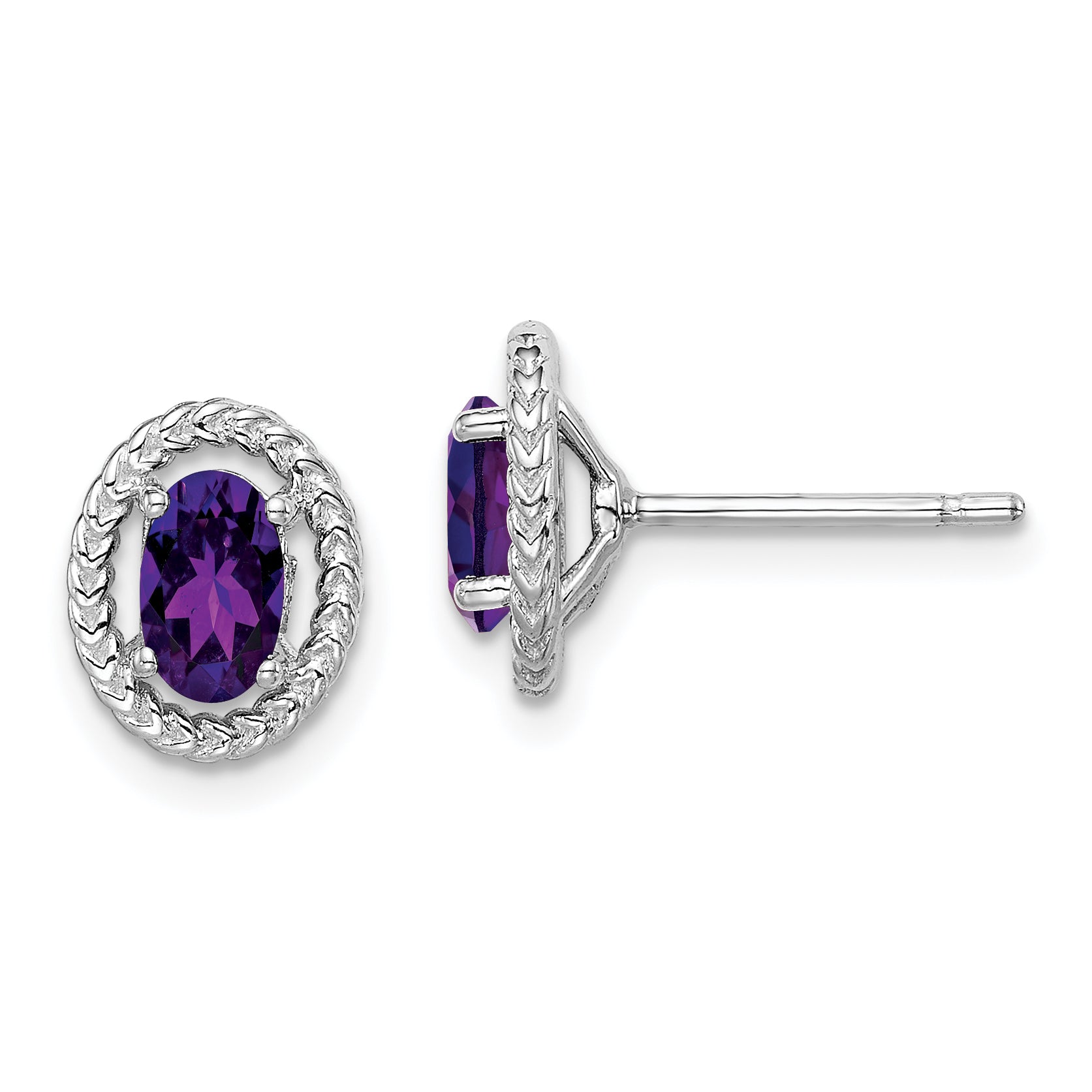Sterling Silver Rhod-plat Amethyst Oval Post Earrings Main image