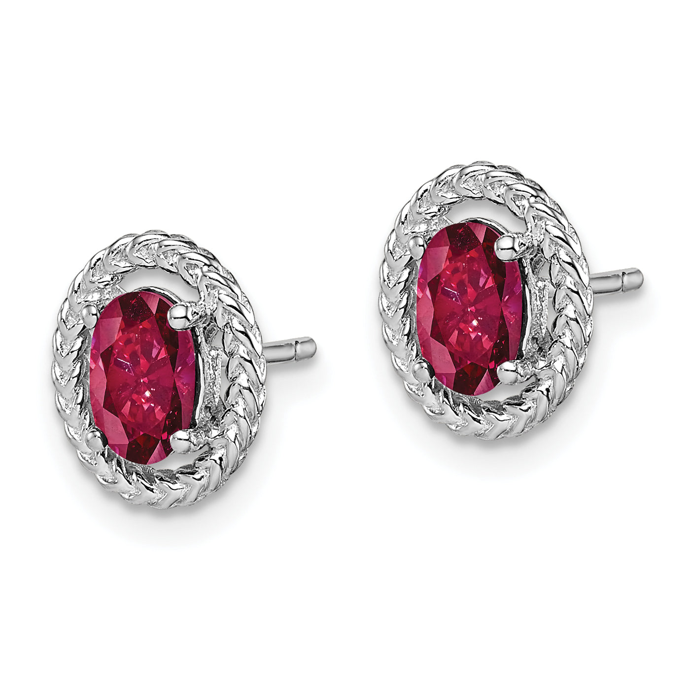 Sterling Silver Rhod-plat Created Ruby Oval Post Earrings Secondary image