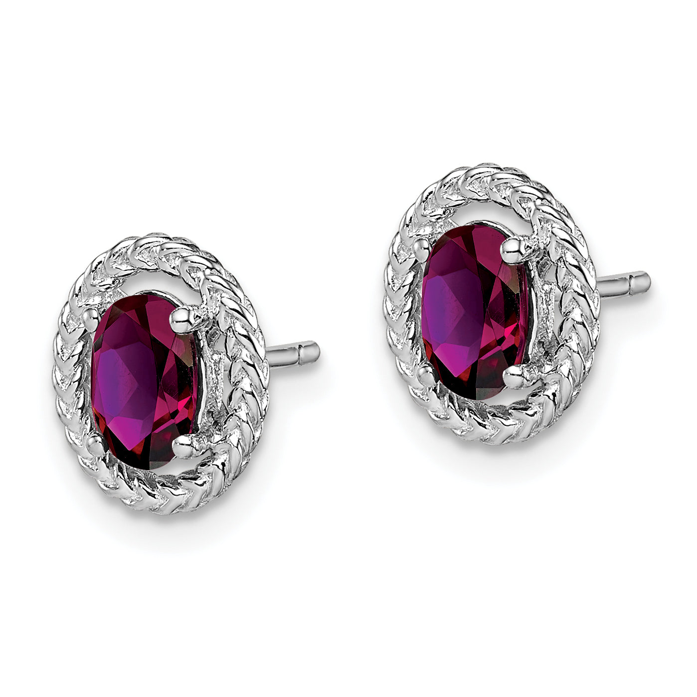 Sterling Silver Rhod-plat Rhodolite Garnet Oval Post Earrings Secondary image