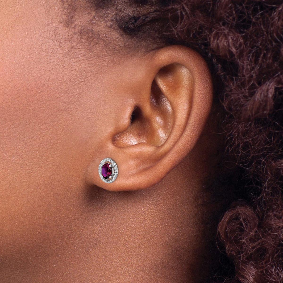 Rhod-Plat Rhodolite Oval Garnet Stud Earrings in Sterling Silver - Sophia Jewelers