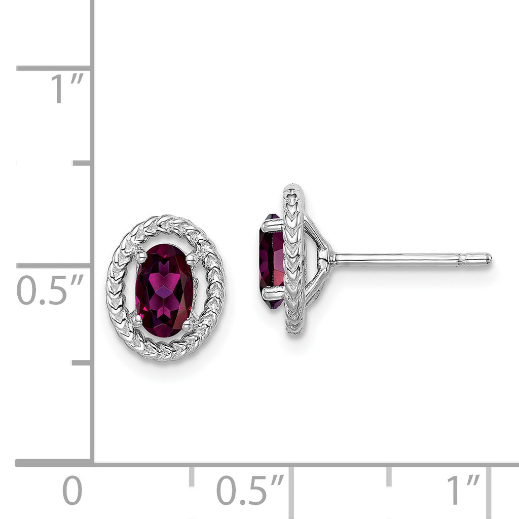 Sterling Silver Rhod-plat Rhodolite Garnet Oval Post Earrings