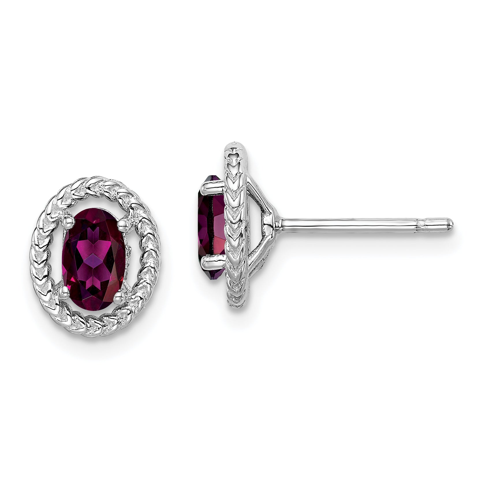 Sterling Silver Rhod-plat Rhodolite Garnet Oval Post Earrings Main image