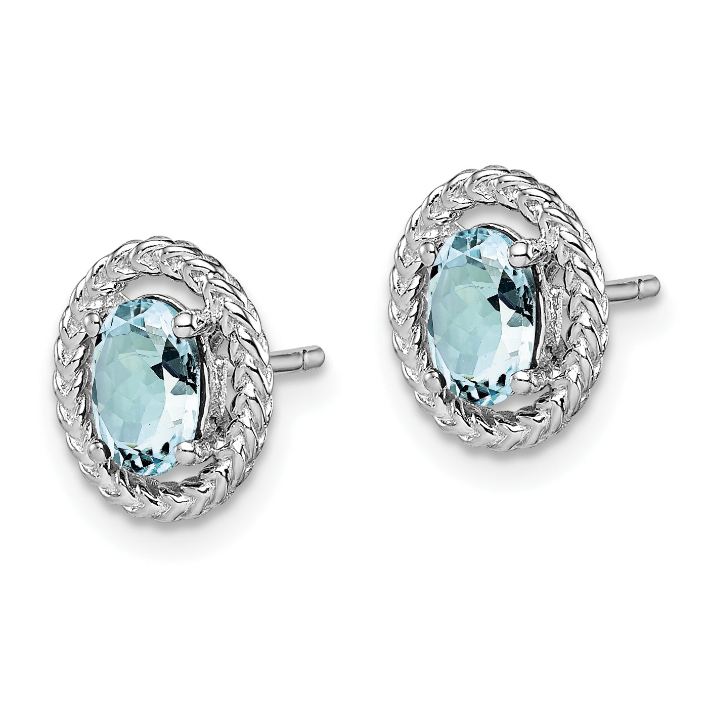Sterling Silver Rhod-plat Aquamarine Oval Post Earrings Secondary image