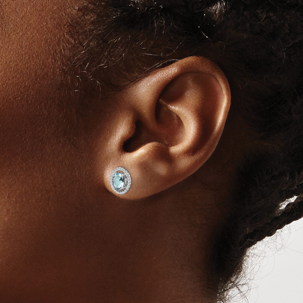 Rhod-Plat Oval Aquamarine Stud Earrings in Sterling Silver, 7.85mm - Sophia Jewelers