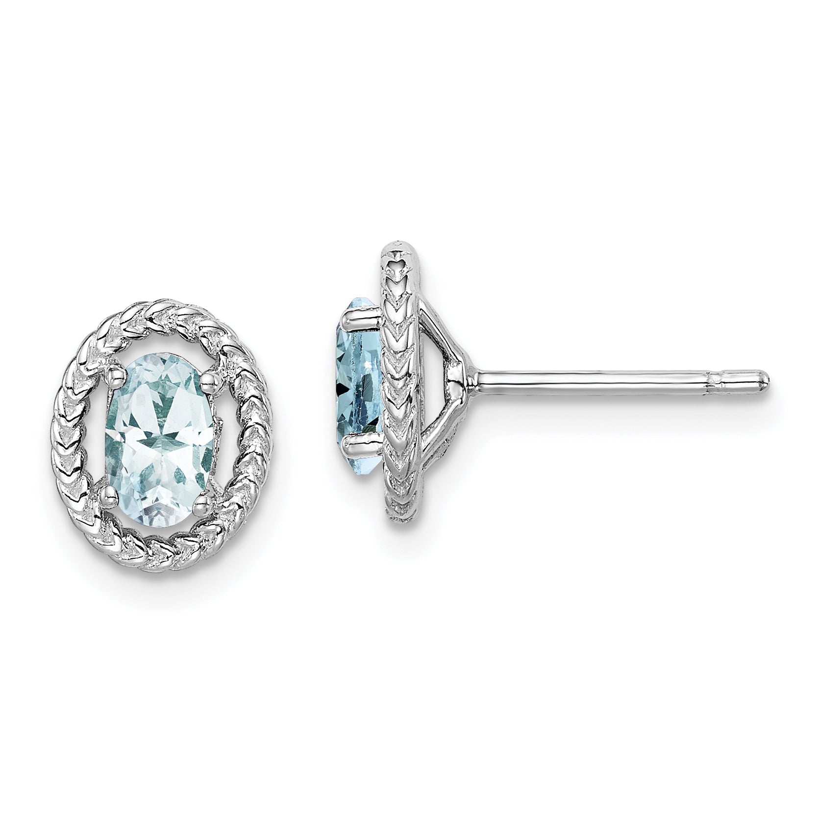 Sterling Silver Rhod-plat Aquamarine Oval Post Earrings Main image