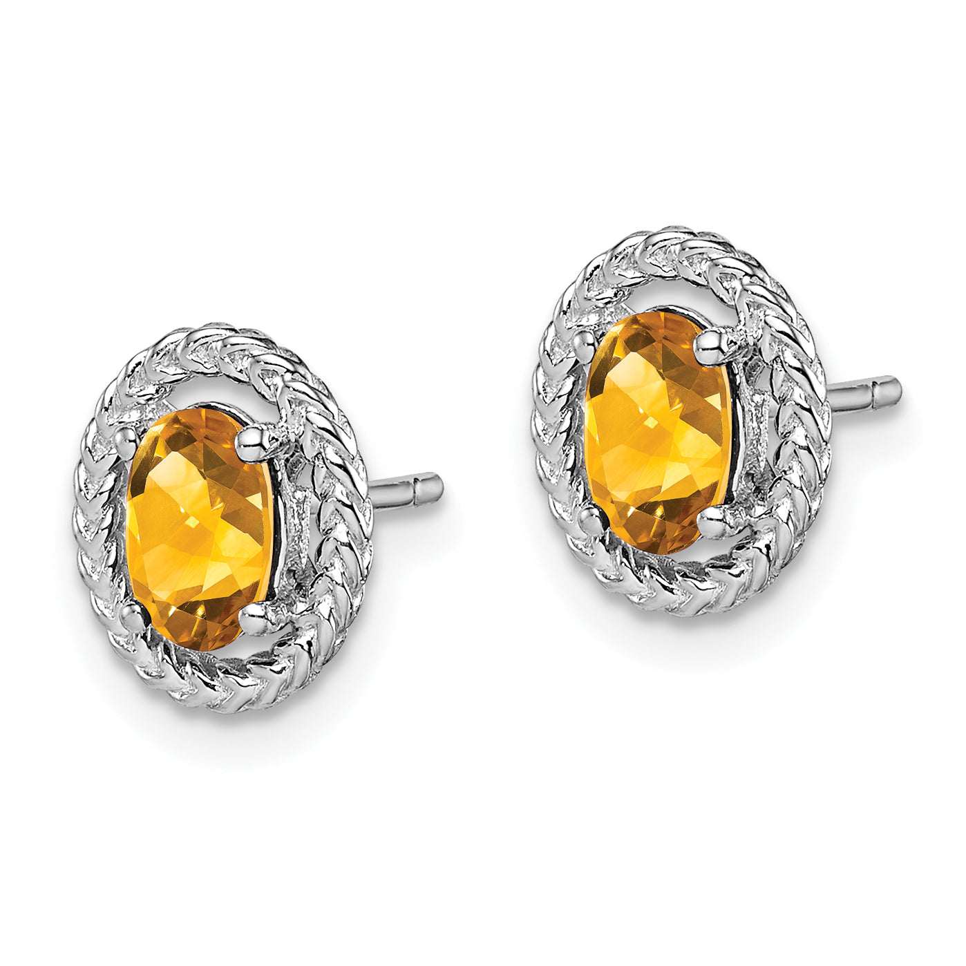 Sterling Silver Rhod-plat Citrine Oval Post Earrings