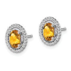 Sterling Silver Rhod-plat Citrine Oval Post Earrings