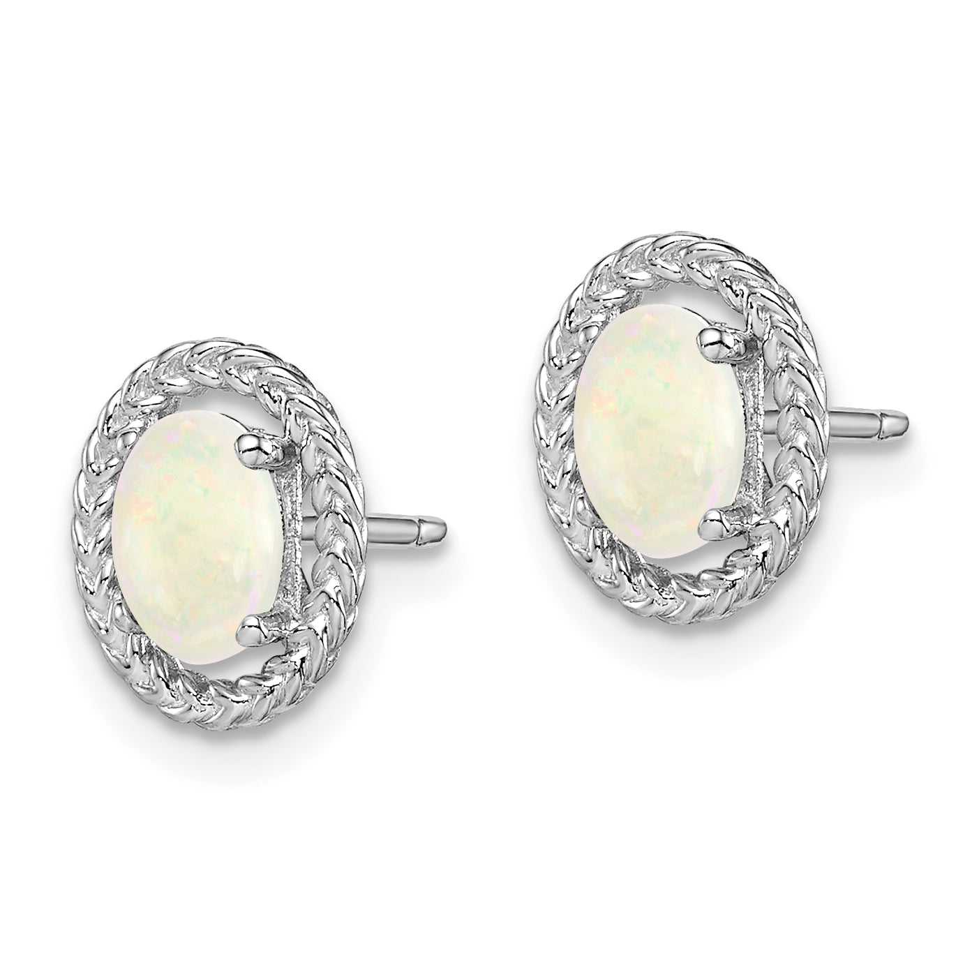Sterling Silver Rhod-plat Milky Opal Oval Post Earrings Secondary image
