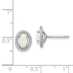 Sterling Silver Rhod-plat Milky Opal Oval Post Earrings