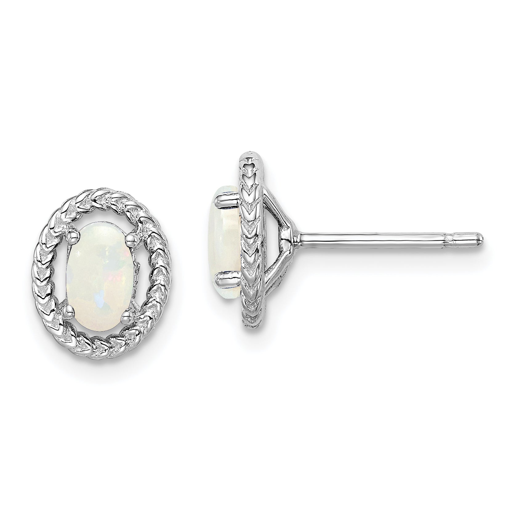 Sterling Silver Rhod-plat Milky Opal Oval Post Earrings Main image