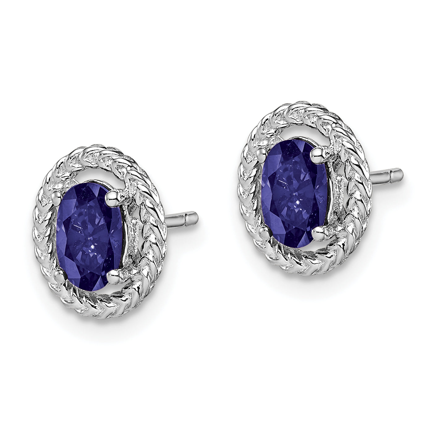 Sterling Silver Rhod-plat Create Sapphire Oval Post Earrings Secondary image