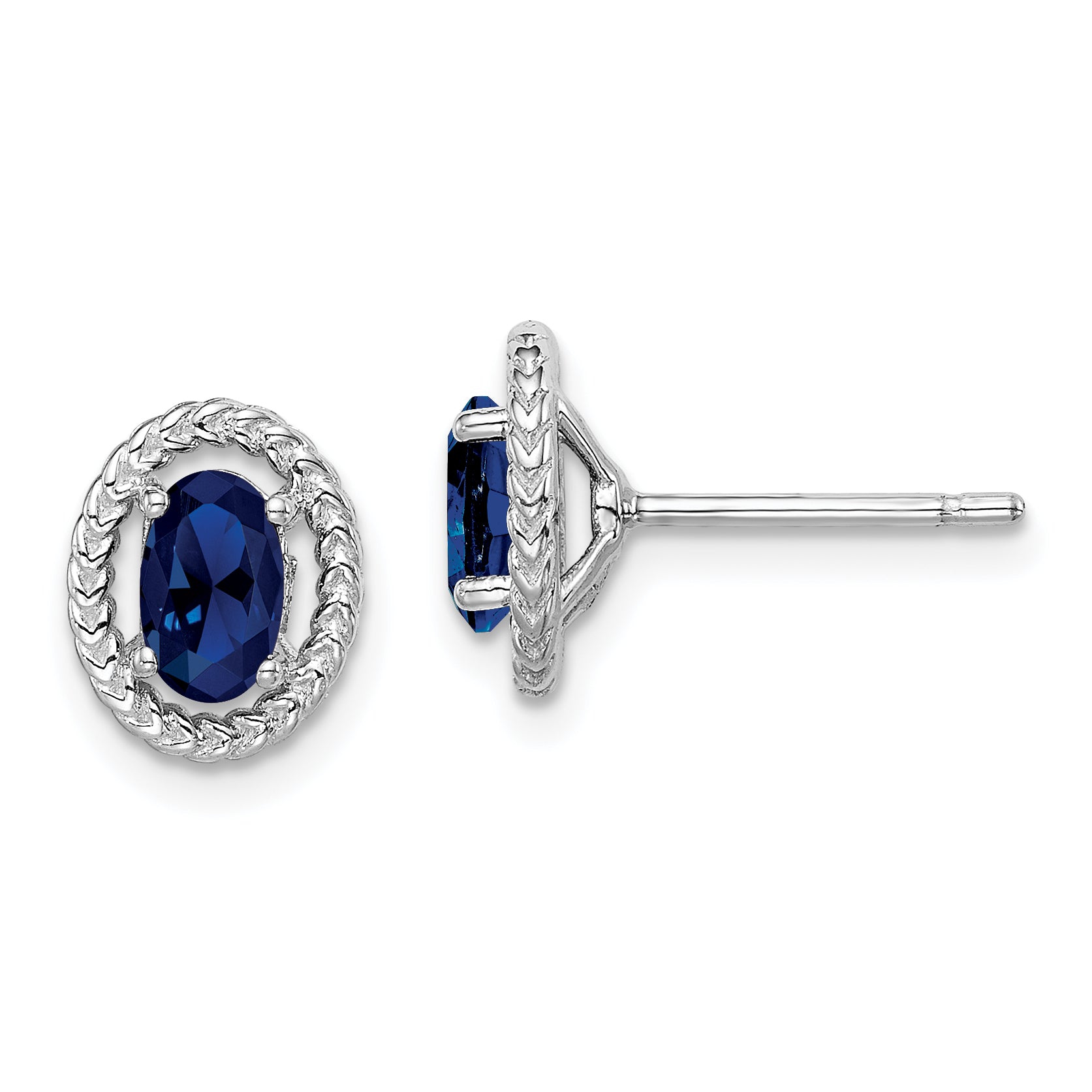 Sterling Silver Rhod-plat Create Sapphire Oval Post Earrings Main image