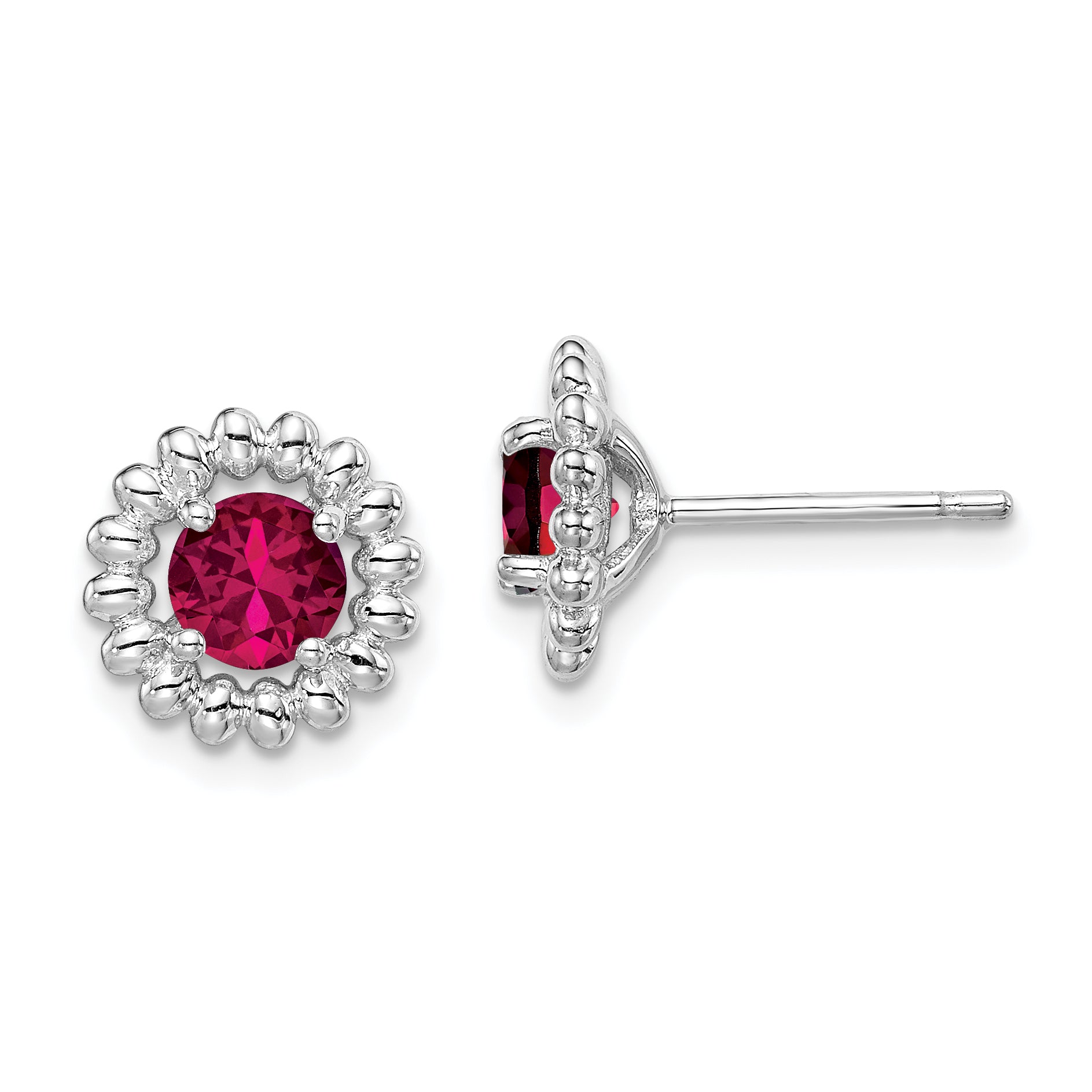 Sterling Silver Rhod-plat Created Ruby Earrings Main image