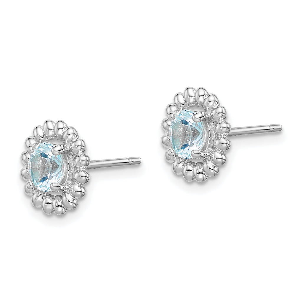 Sterling Silver Rhod-plat Aquamarine Earrings
