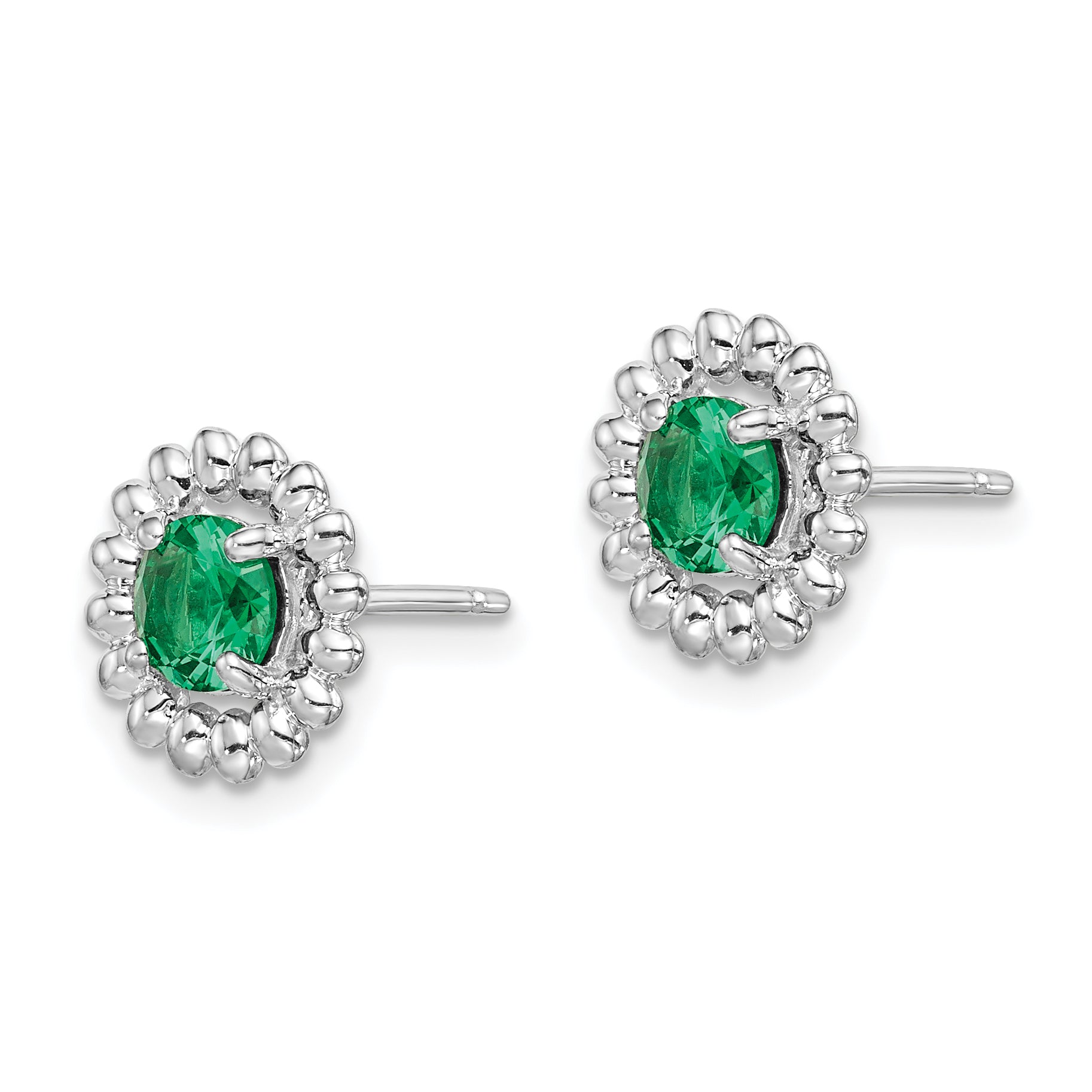 Sterling Silver Rhod-plat Created Emerald Earrings Secondary image
