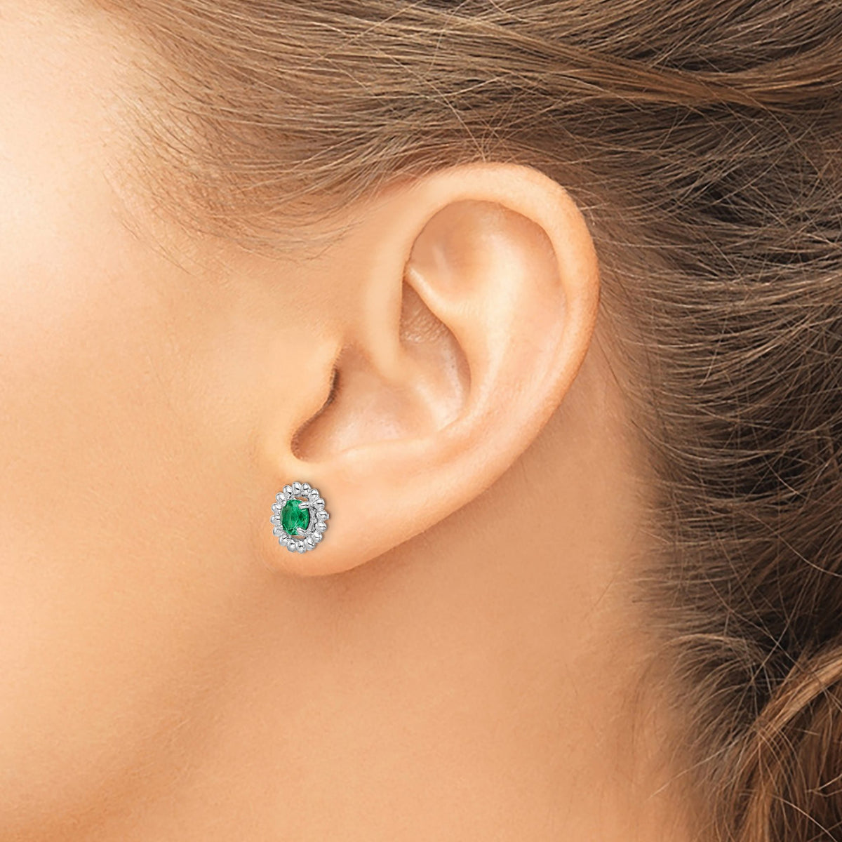 Rhod-Plat Created Emerald Stud Earrings in Sterling Silver, 10mm - Sophia Jewelers