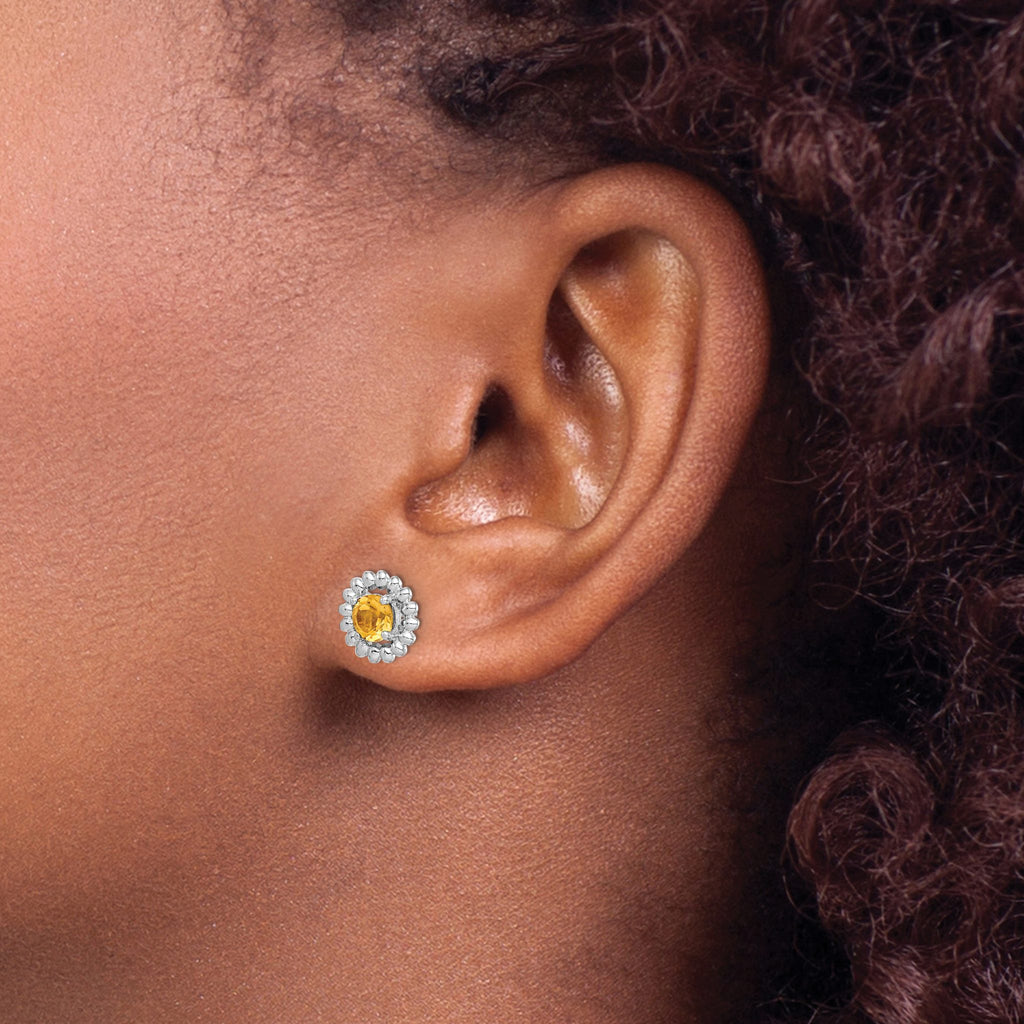 Rhod-Plat Citrine Stud Earrings in Sterling Silver, 10mm - Sophia Jewelers
