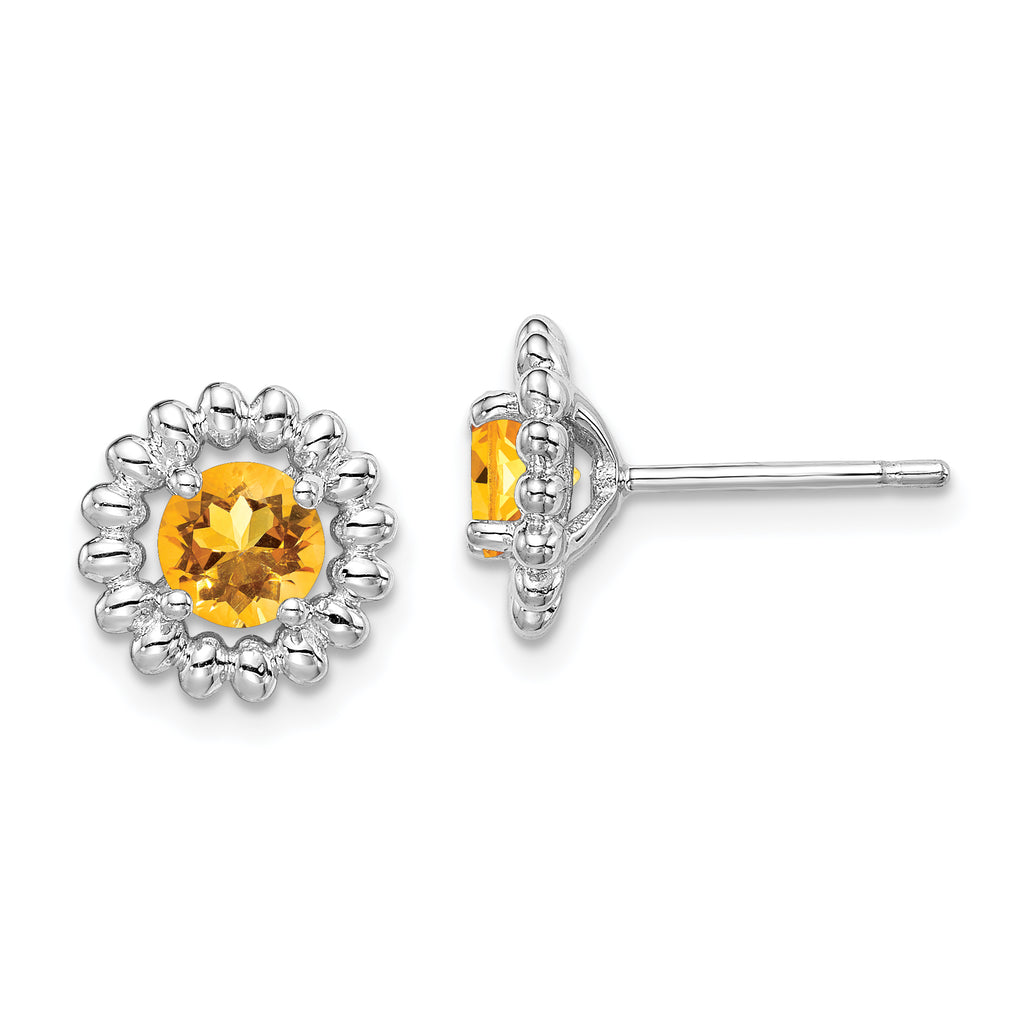 Sterling Silver Rhod-plat Citrine Earrings